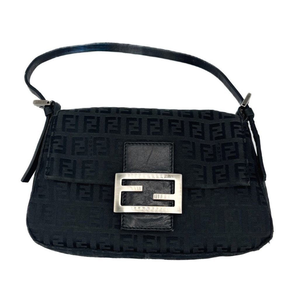 Fendi Zucchino Monogram Logo Baguette Mini Shoulder Bag Black Silver Hardware - Picture 3 of 14